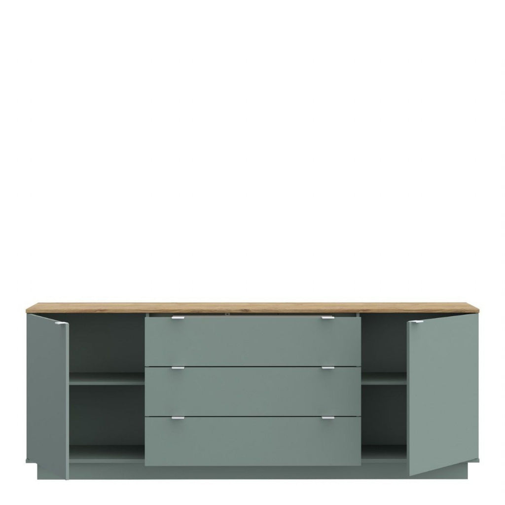 Ganymede Large Sideboard with 3 Drawers & 2 Doors in Mauvella Oak and Sage