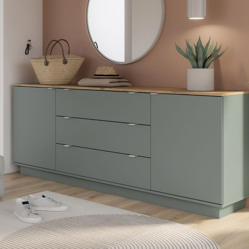 Ganymede Large Sideboard with 3 Drawers & 2 Doors in Mauvella Oak and Sage