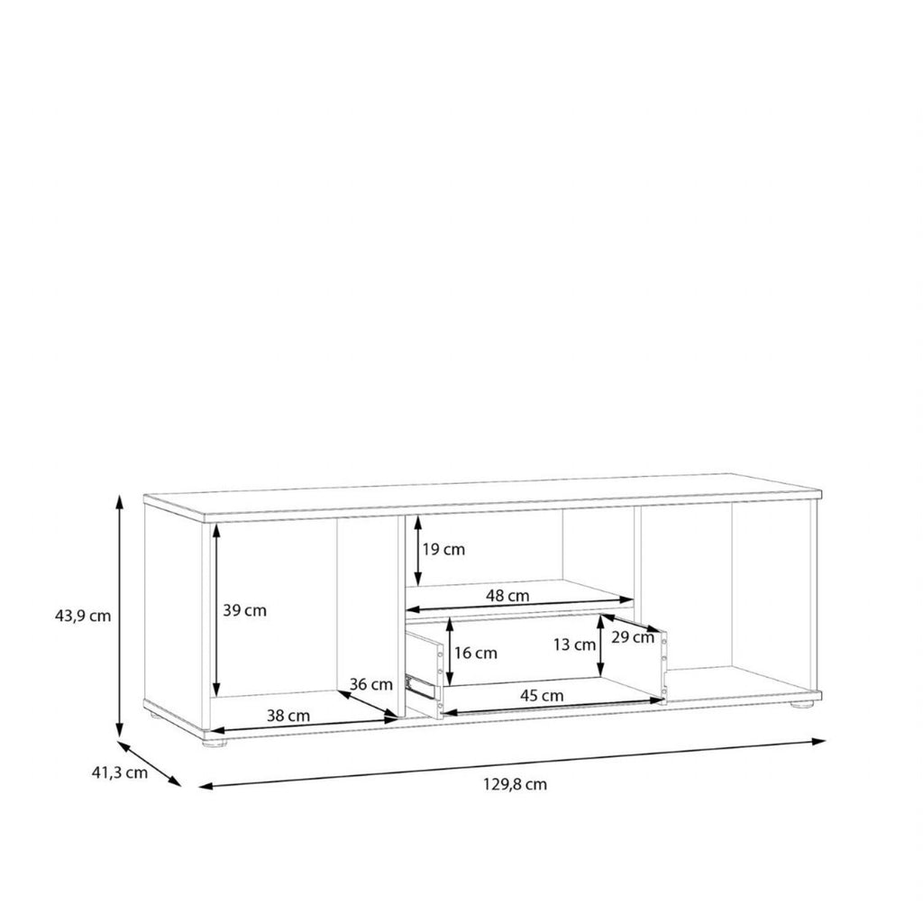 Ganymede Wide TV Unit with Open Shelf, Drawer & 2 Doors in Light Grey
