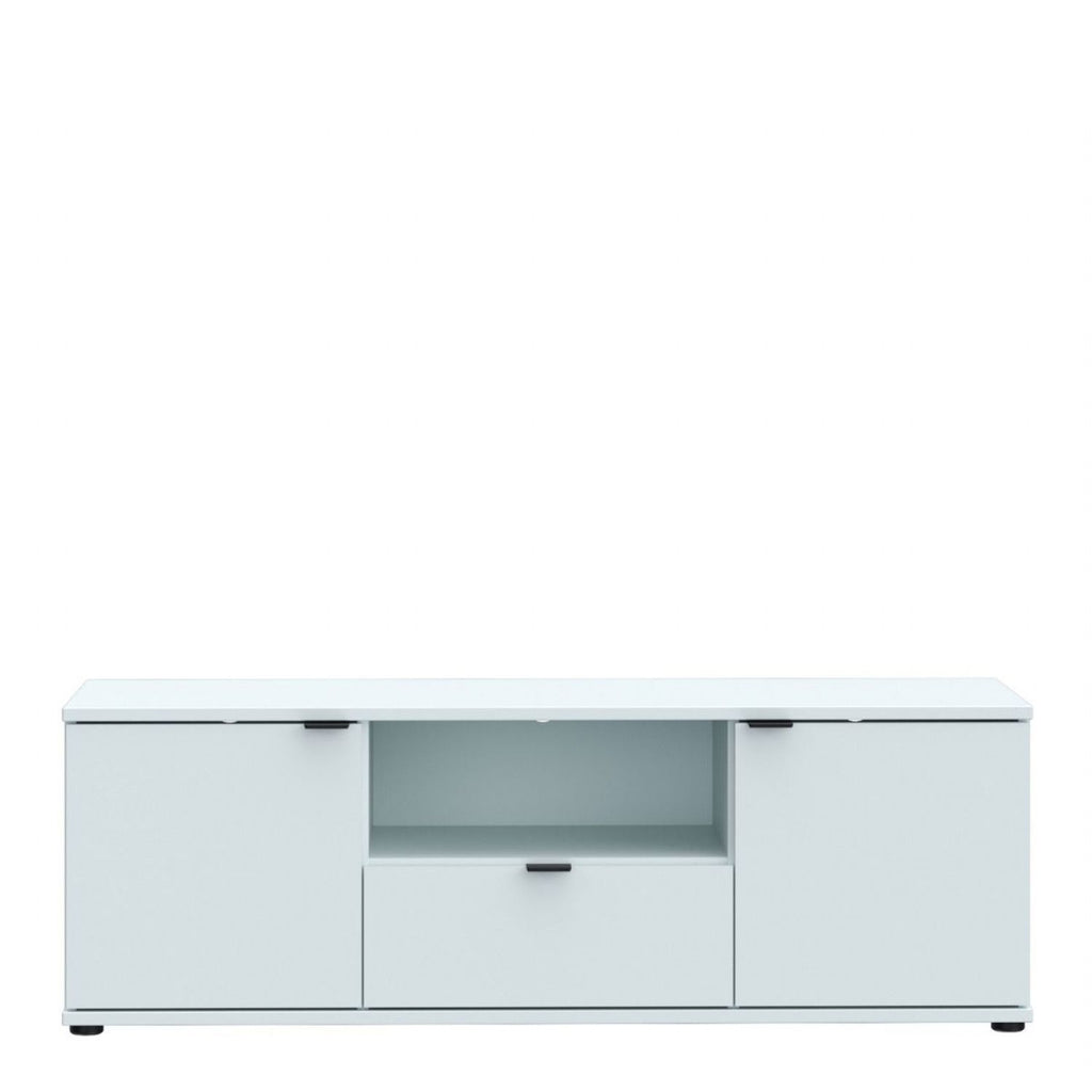 Ganymede Wide TV Unit with Open Shelf, Drawer & 2 Doors in Light Grey