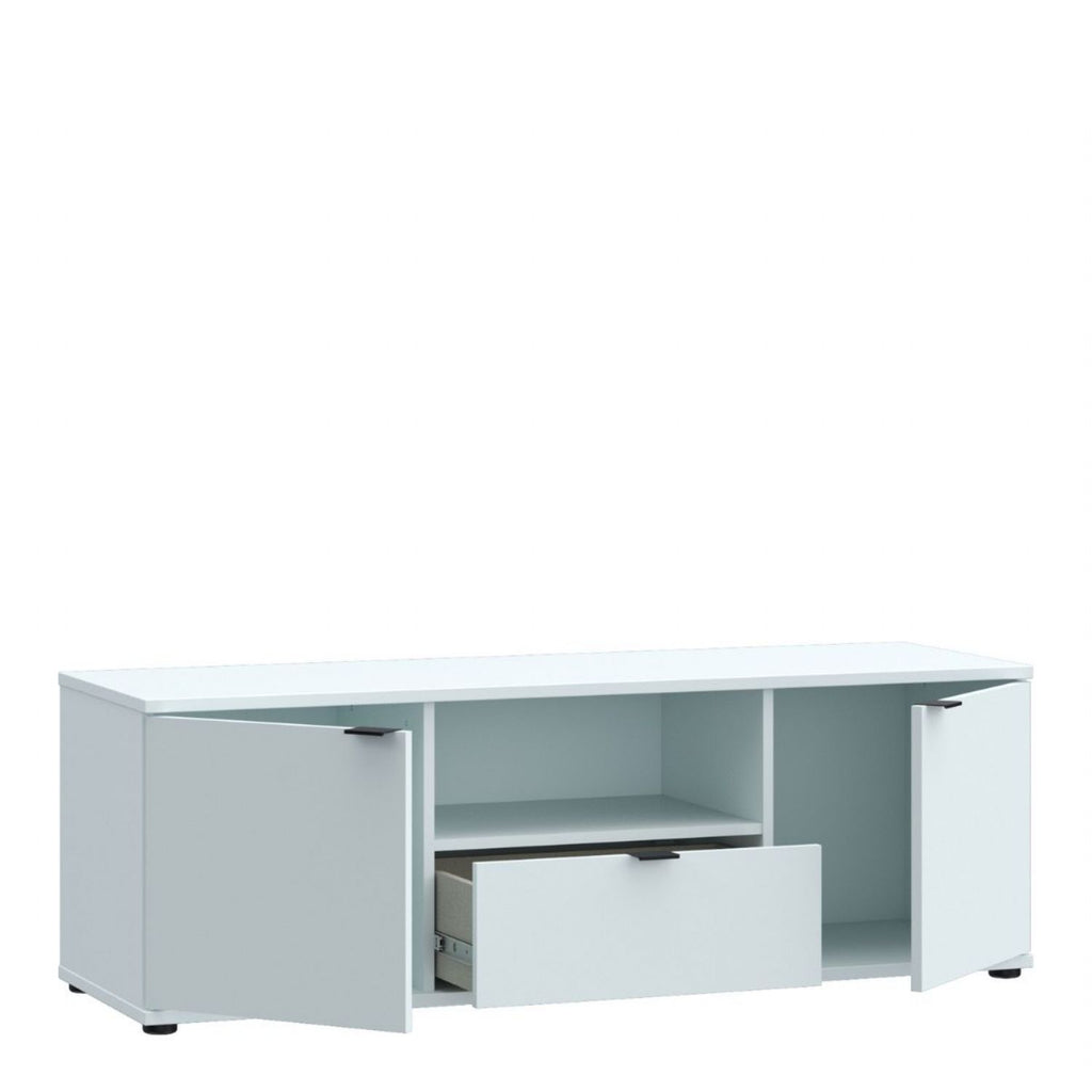 Ganymede Wide TV Unit with Open Shelf, Drawer & 2 Doors in Light Grey