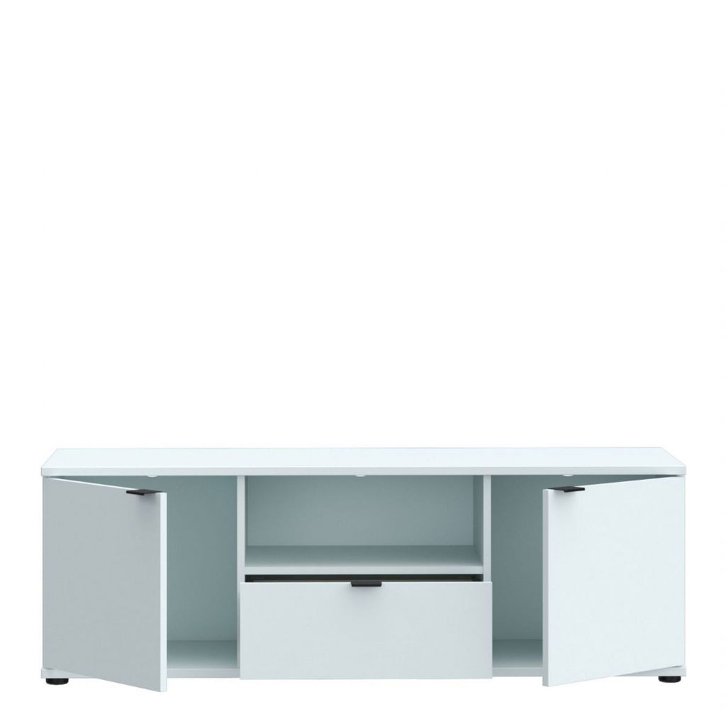 Ganymede Wide TV Unit with Open Shelf, Drawer & 2 Doors in Light Grey