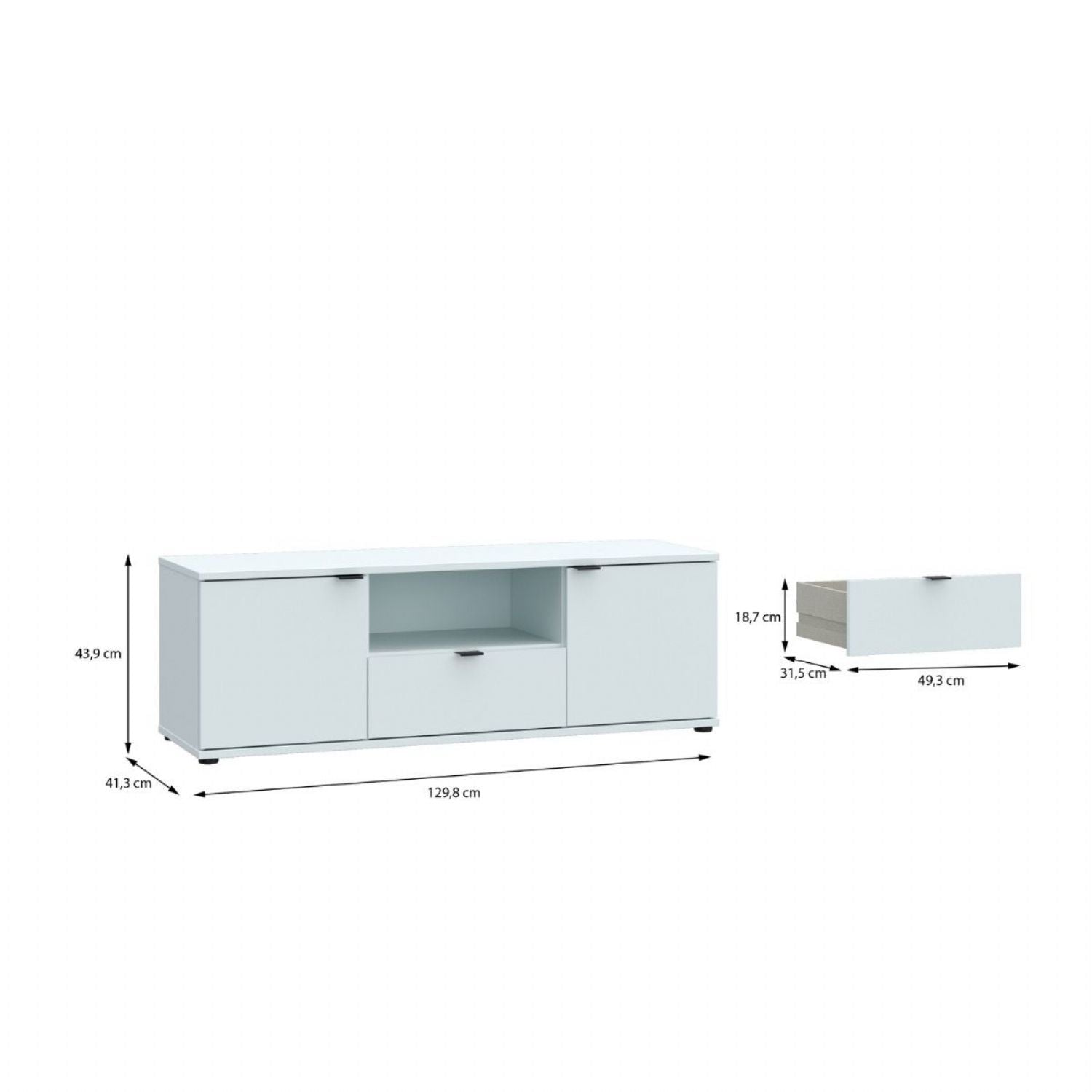 Ganymede Wide TV Unit with Open Shelf, Drawer & 2 Doors in Light Grey