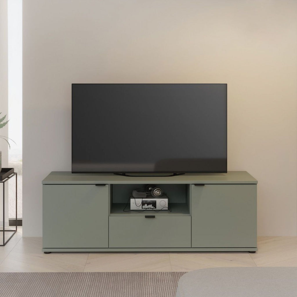 Ganymede Wide TV Unit with Open Shelf & 2 Doors in Sage Green