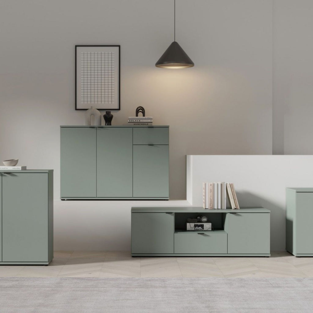 Ganymede Wide TV Unit with Open Shelf & 2 Doors in Sage Green