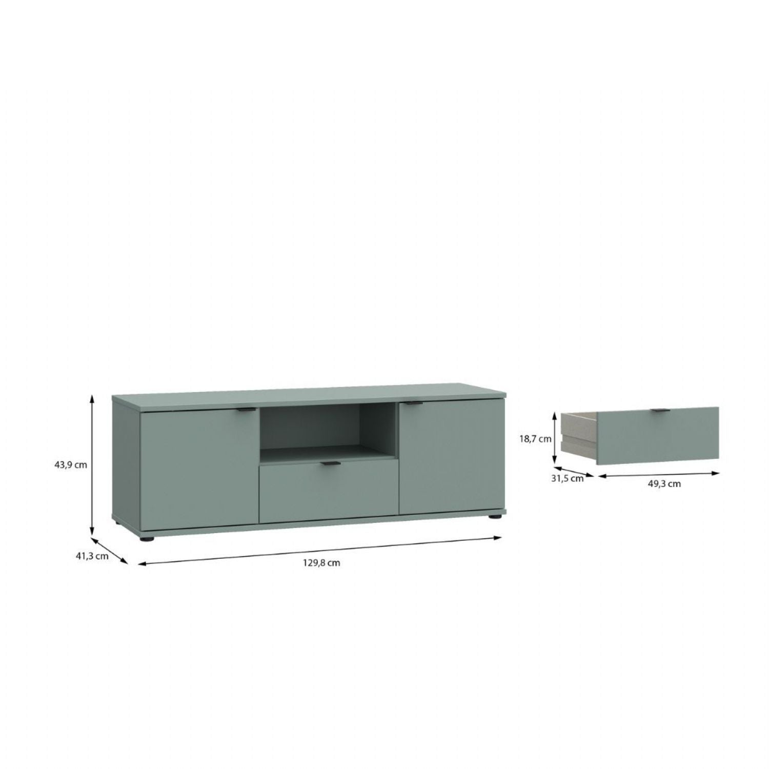 Ganymede Wide TV Unit with Open Shelf & 2 Doors in Sage Green