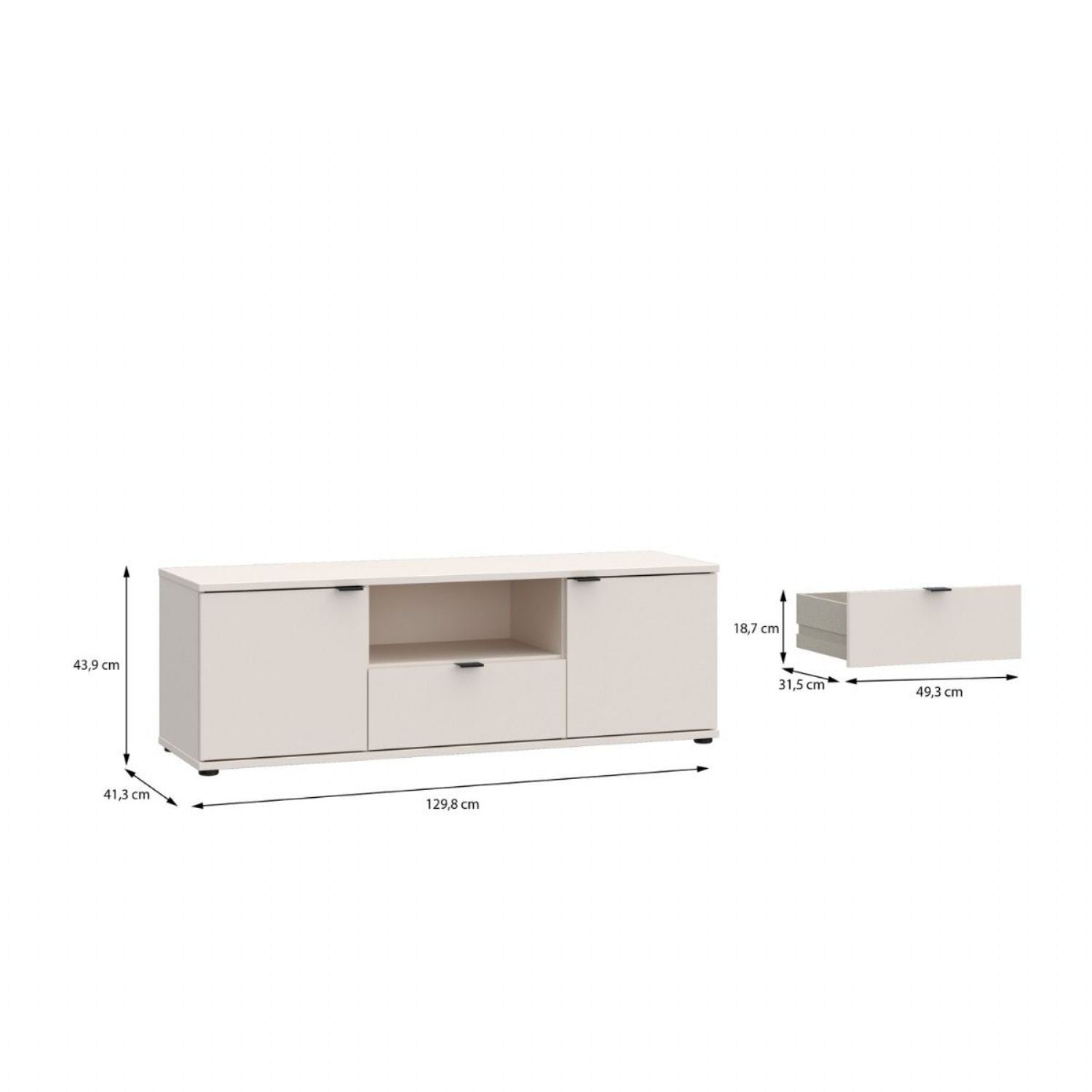 Ganymede TV Unit with Open Shelf, Drawer & 2 Doors in Sand