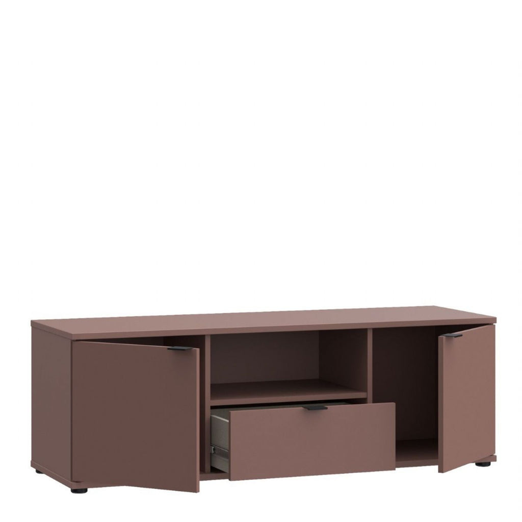 Ganymede Wide TV Unit with Open Shelf, Drawer & 2 Doors in Terracotta