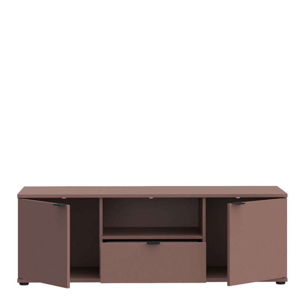 Ganymede Wide TV Unit with Open Shelf, Drawer & 2 Doors in Terracotta