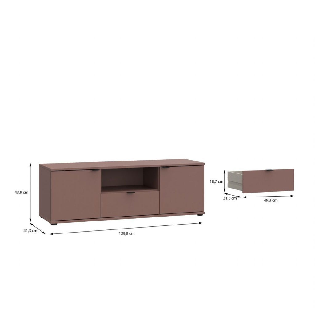 Ganymede Wide TV Unit with Open Shelf, Drawer & 2 Doors in Terracotta