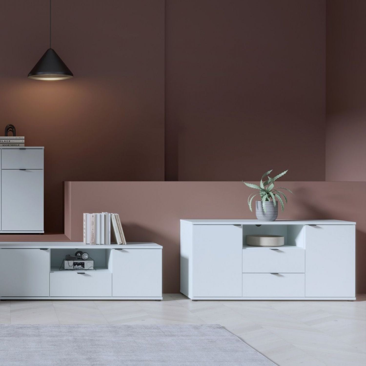 Ganymede TV Unit with Open Shelf, Drawer & 2 Doors in Light Grey