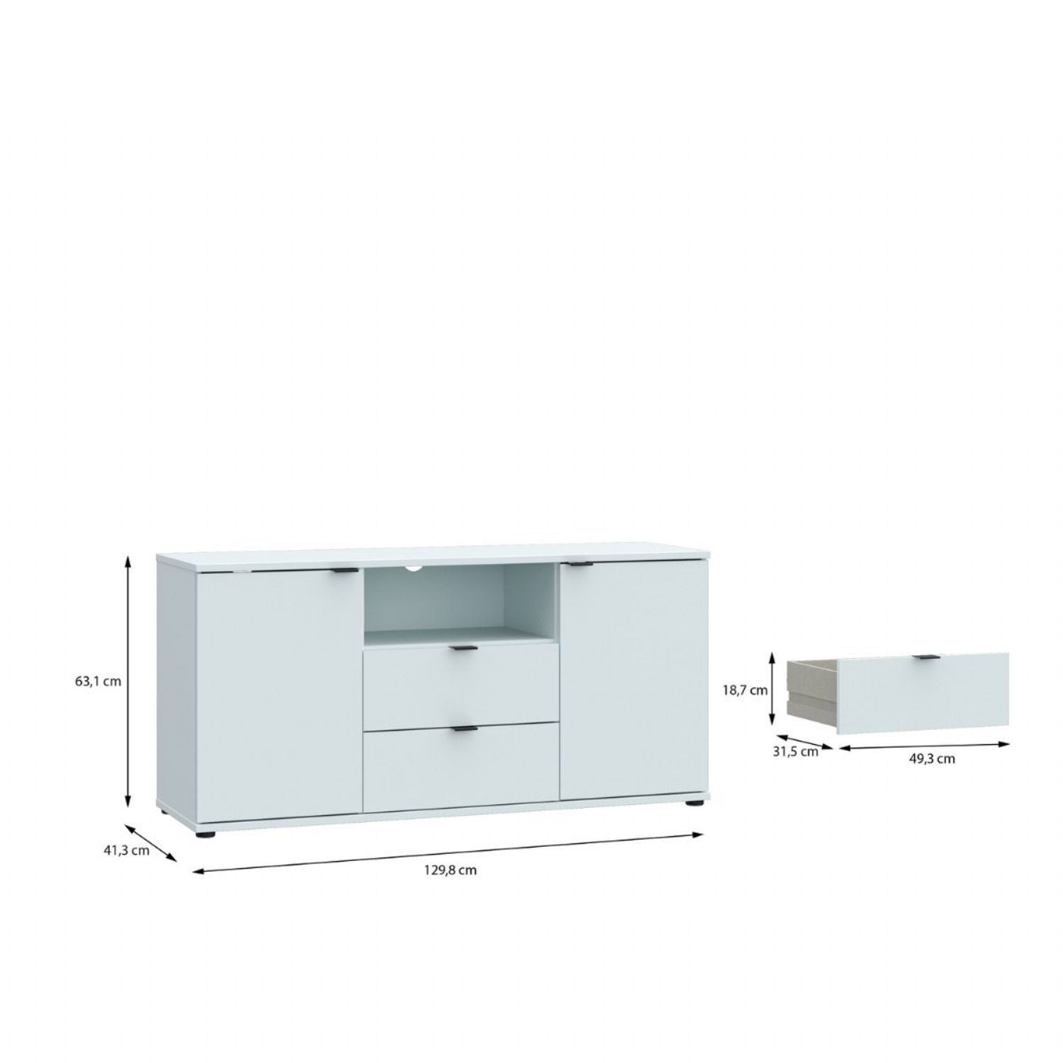 Ganymede TV Unit with Open Shelf, Drawer & 2 Doors in Light Grey
