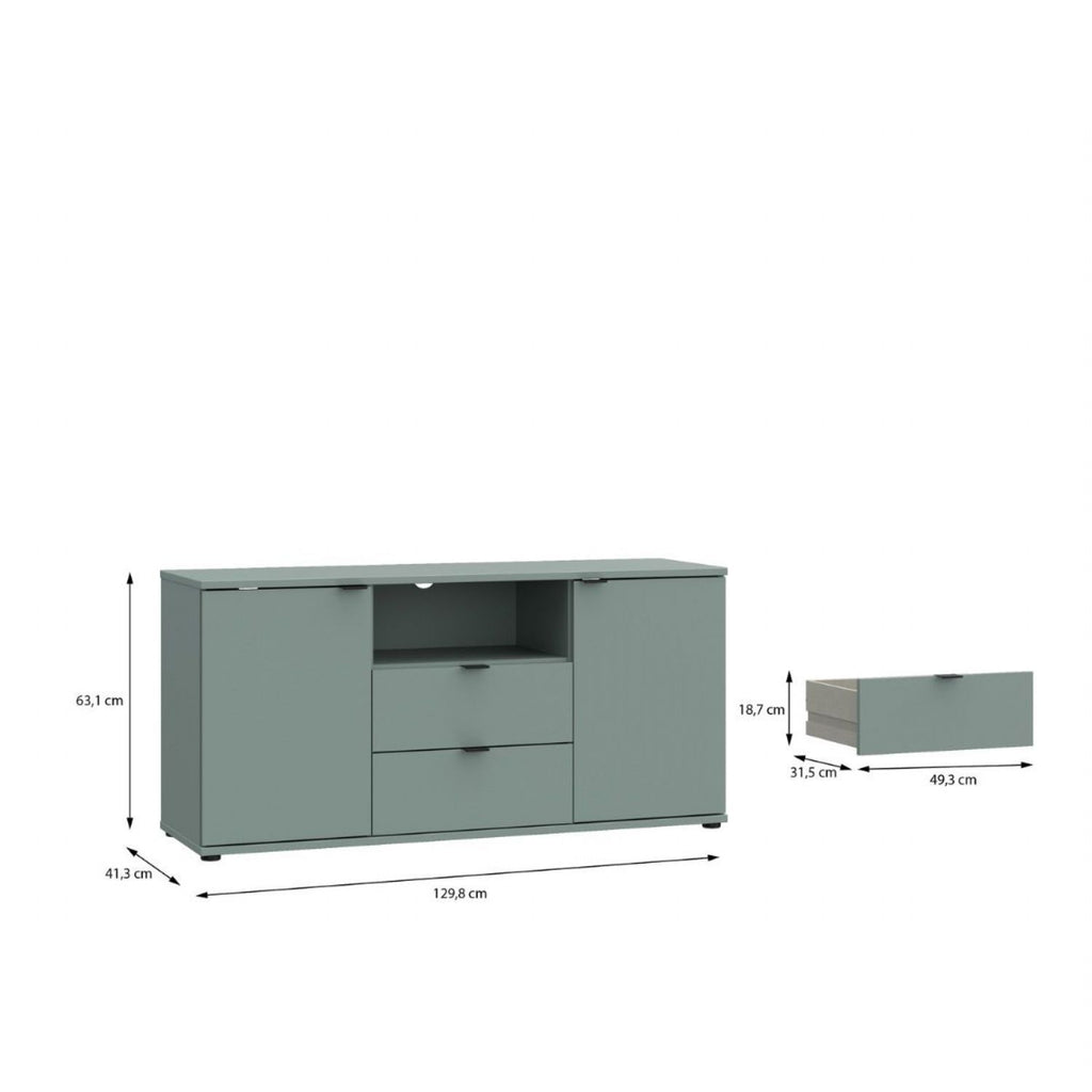 Ganymede TV Unit with Open Shelf, Drawer & 2 Doors in Sage Green