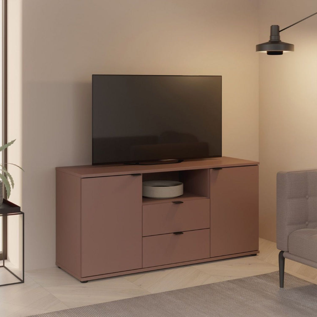 Ganymede TV Unit with Open Shelf, 2 Drawers & 2 Doors in Terracotta
