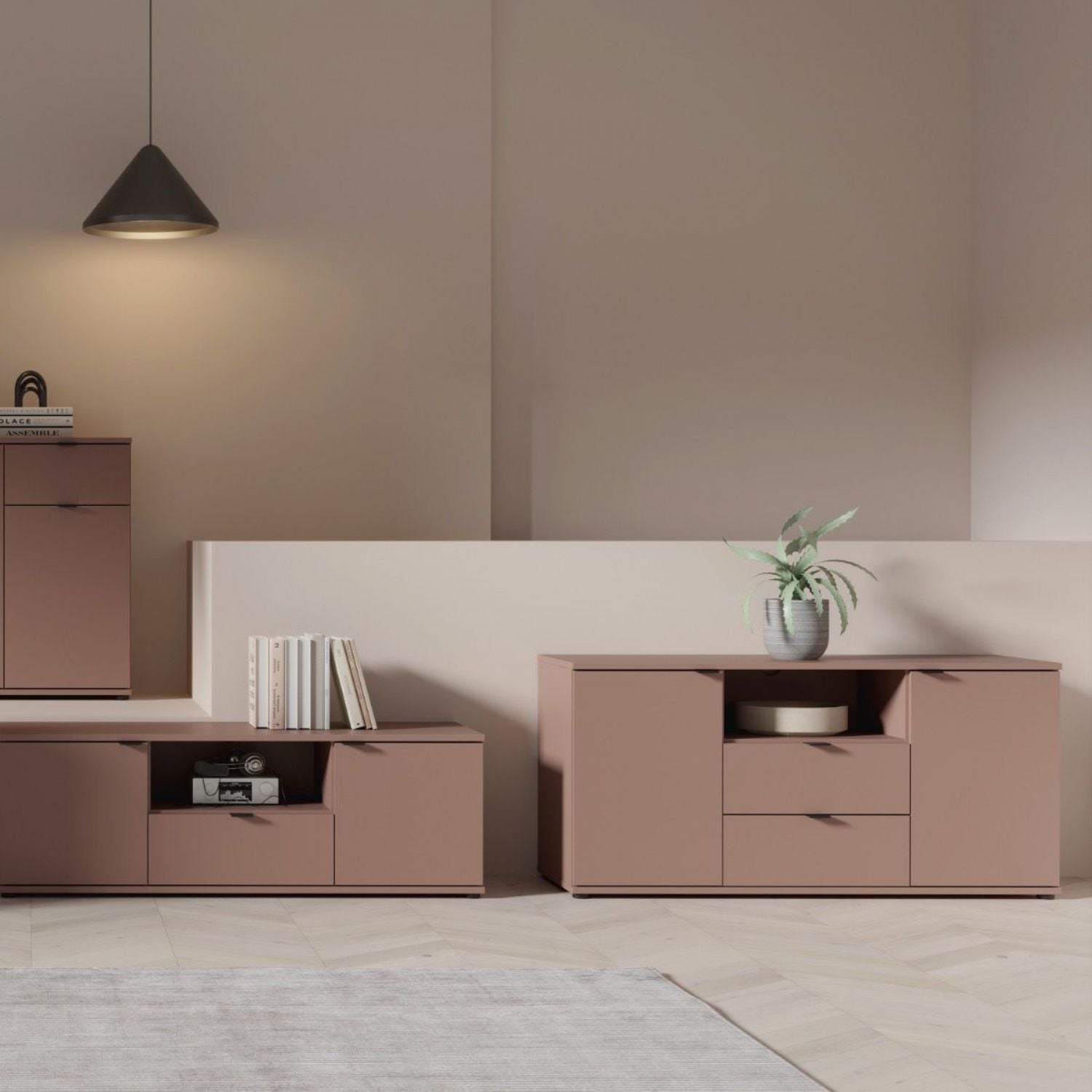 Ganymede TV Unit with Open Shelf, 2 Drawers & 2 Doors in Terracotta