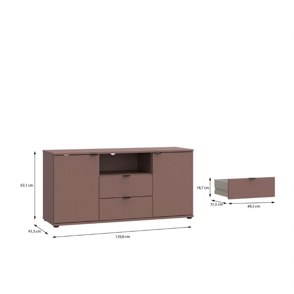 Ganymede TV Unit with Open Shelf, 2 Drawers & 2 Doors in Terracotta