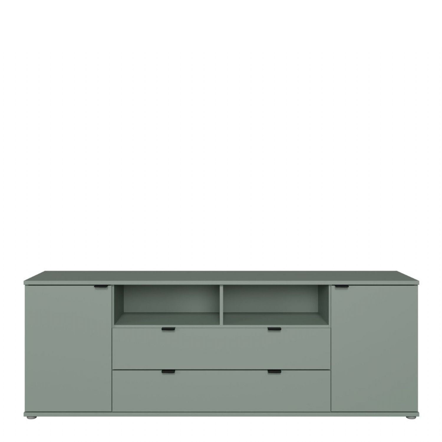 Ganymede Wide TV Unit with Open Shelving, 2 Drawers & 2 Doors in Sage Green