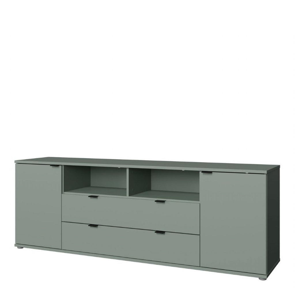 Ganymede Wide TV Unit with Open Shelving, 2 Drawers & 2 Doors in Sage Green
