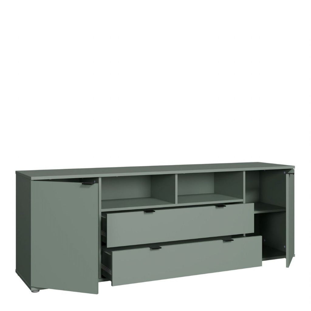 Ganymede Wide TV Unit with Open Shelving, 2 Drawers & 2 Doors in Sage Green