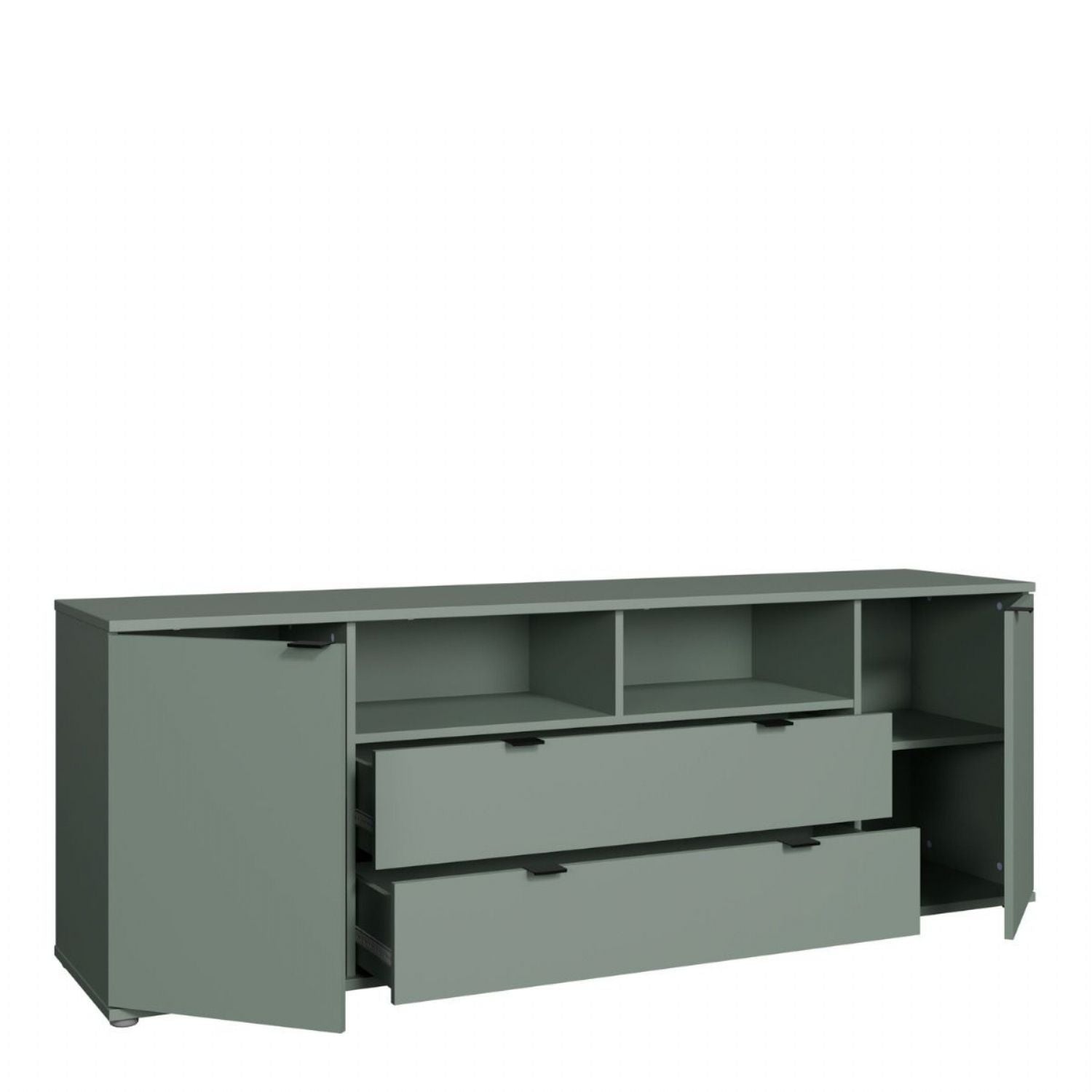 Ganymede Wide TV Unit with Open Shelving, 2 Drawers & 2 Doors in Sage Green