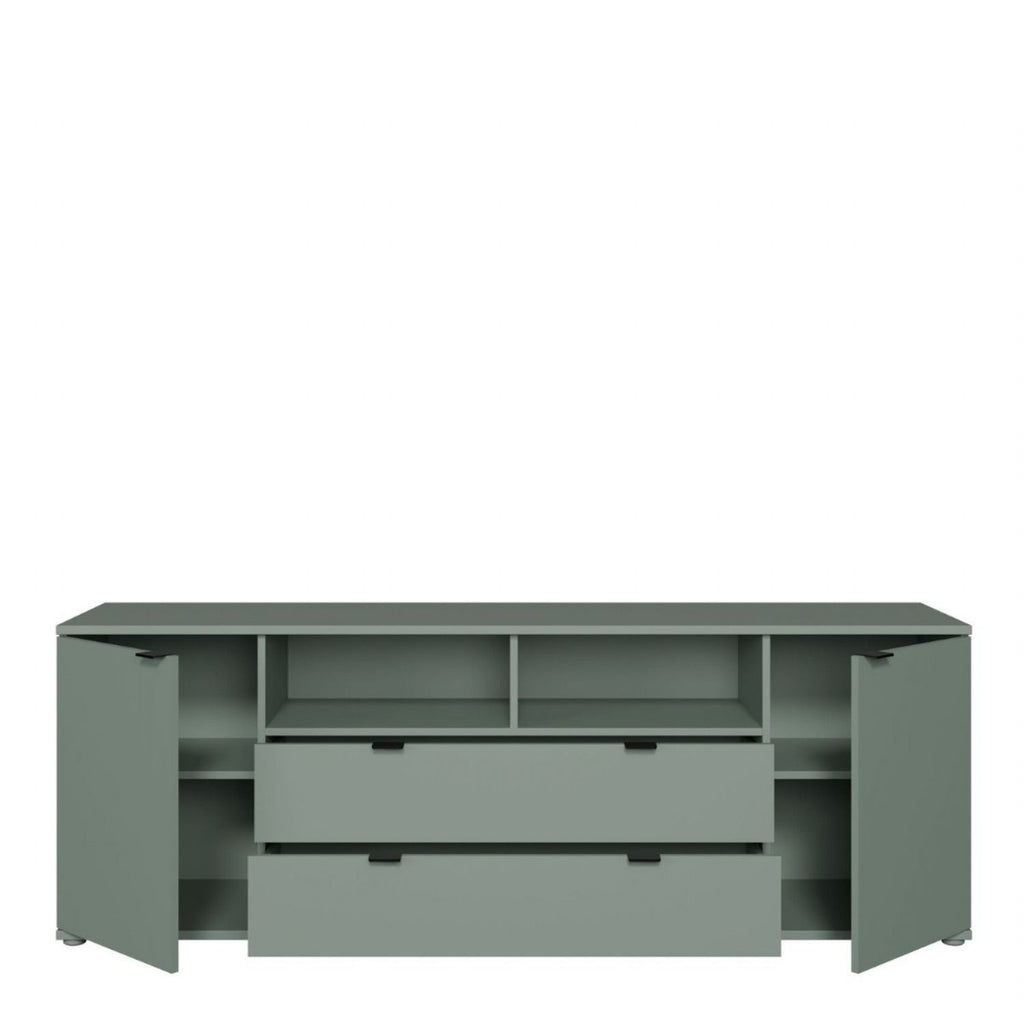 Ganymede Wide TV Unit with Open Shelving, 2 Drawers & 2 Doors in Sage Green