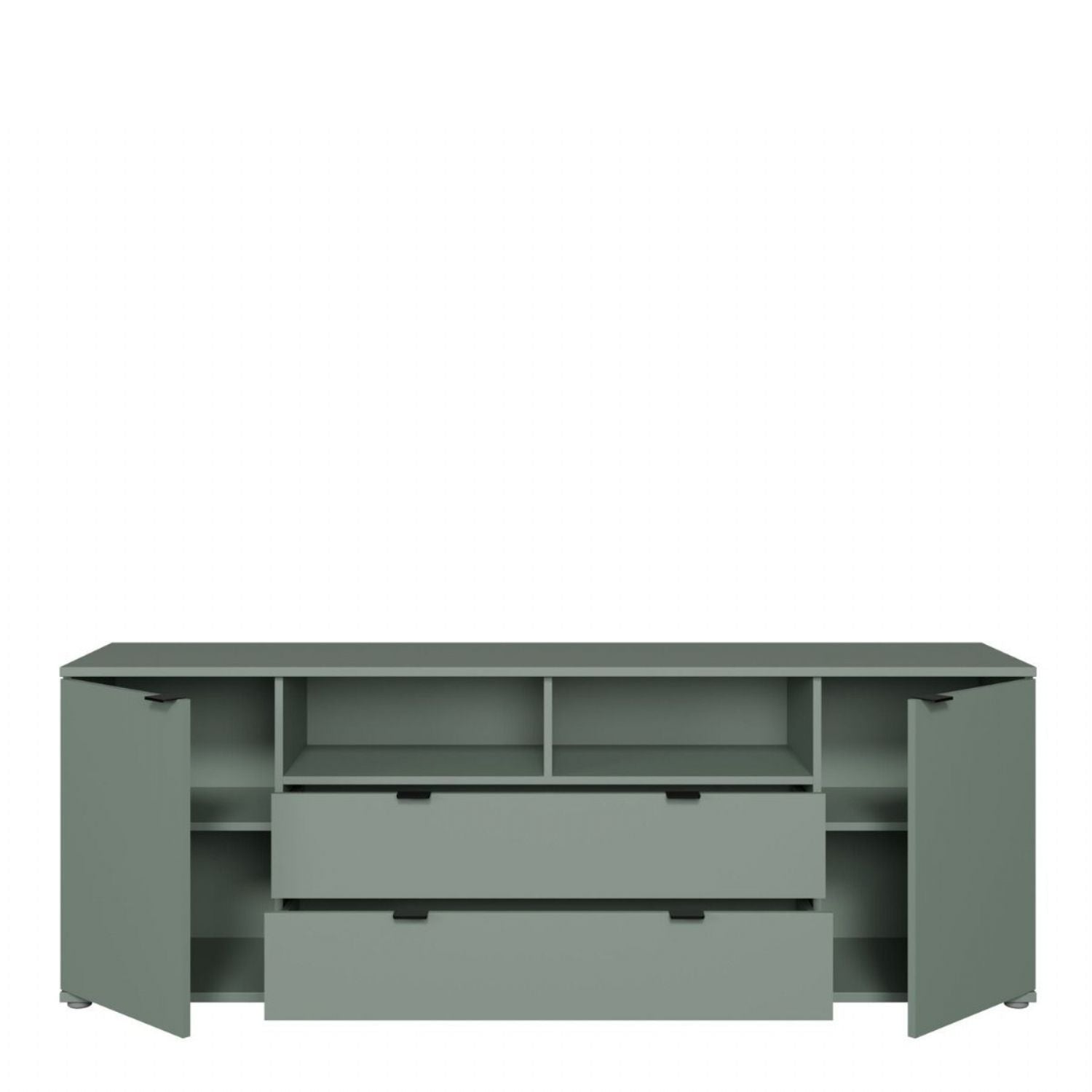 Ganymede Wide TV Unit with Open Shelving, 2 Drawers & 2 Doors in Sage Green
