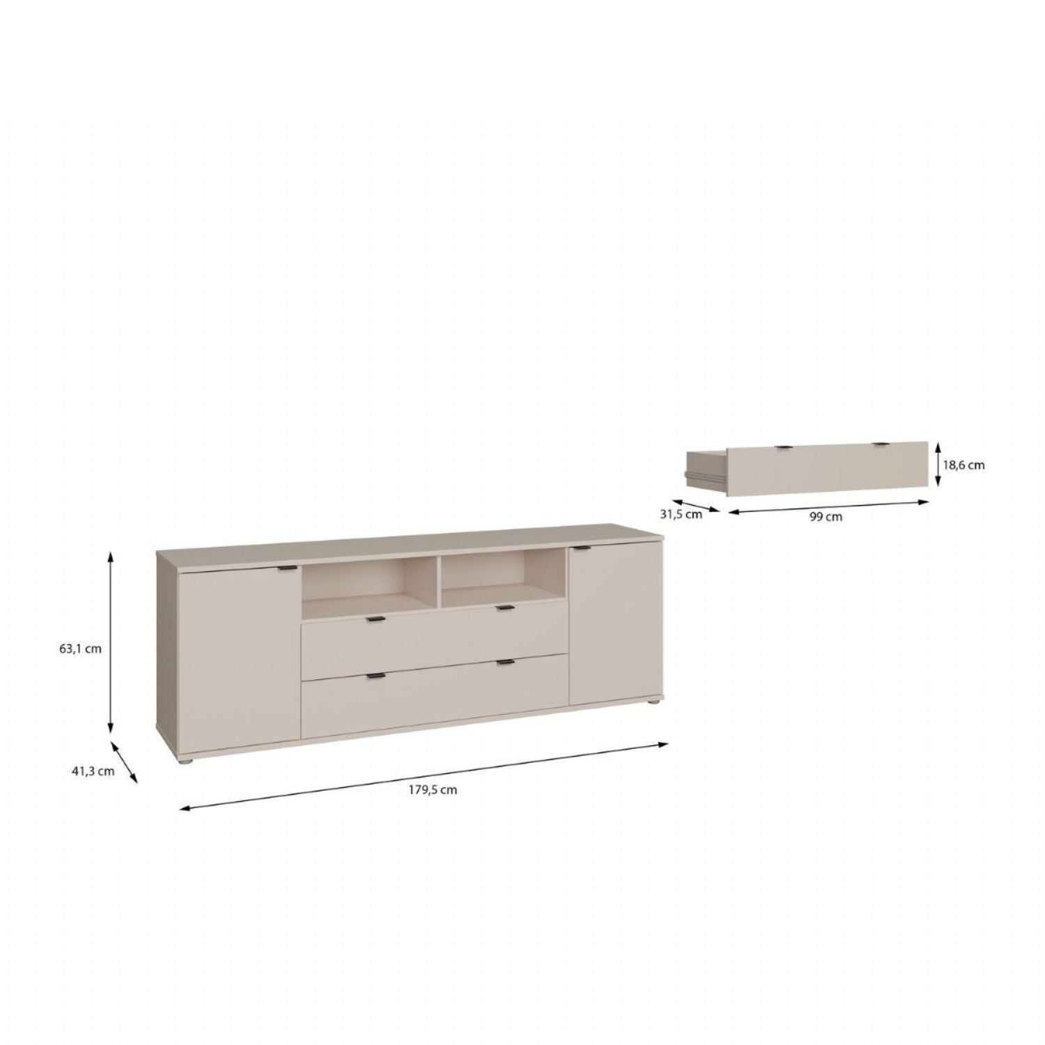 Ganymede Wide TV Unit with Open Shelving, 2 Drawers & 2 Doors in Sand