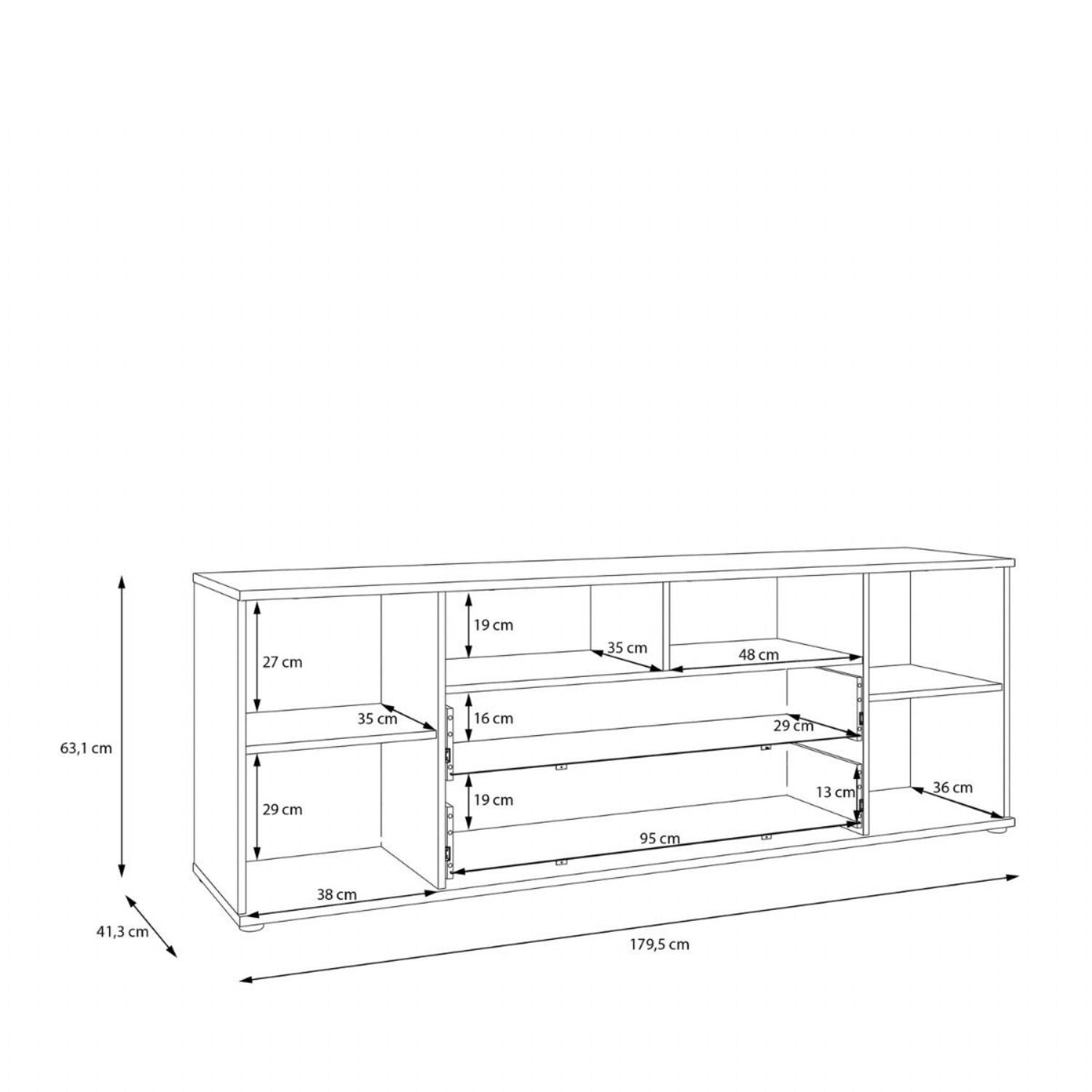 Ganymede Wide TV Unit with Open Shelving, 2 Drawers & 2 Doors in Sand