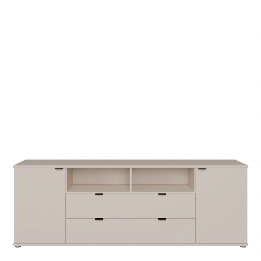 Ganymede Wide TV Unit with Open Shelving, 2 Drawers & 2 Doors in Sand
