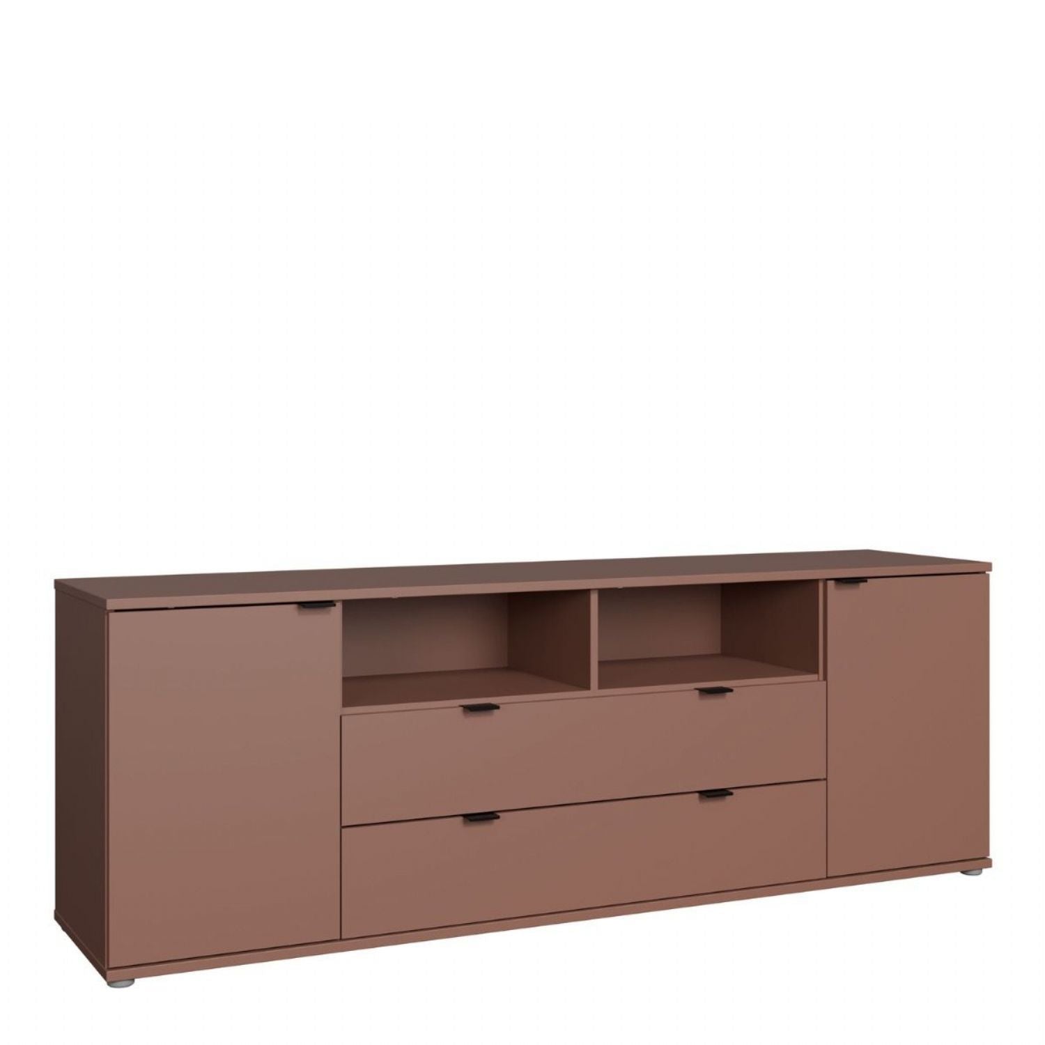 Ganymede Wide TV Unit with Open Shelving, 2 Drawers &amp; 2 Doors in Terracotta