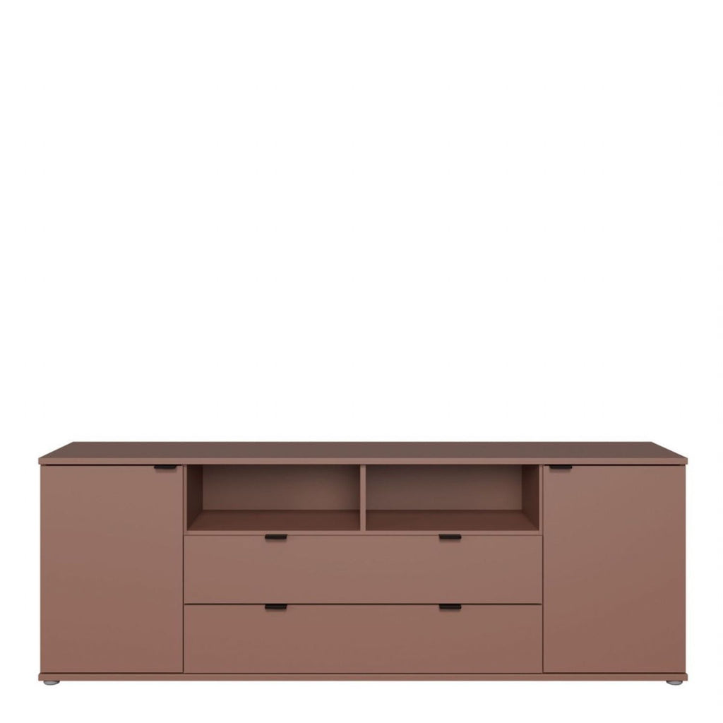 Ganymede Wide TV Unit with Open Shelving, 2 Drawers & 2 Doors in Terracotta