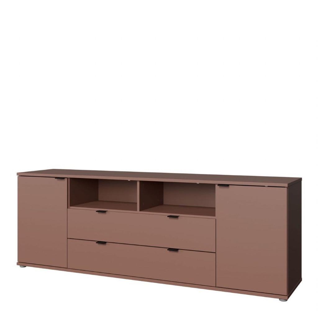 Ganymede Wide TV Unit with Open Shelving, 2 Drawers & 2 Doors in Terracotta