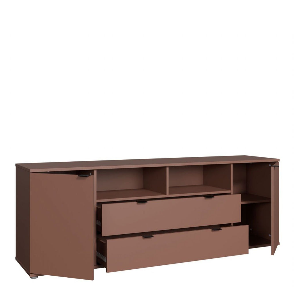 Ganymede Wide TV Unit with Open Shelving, 2 Drawers & 2 Doors in Terracotta
