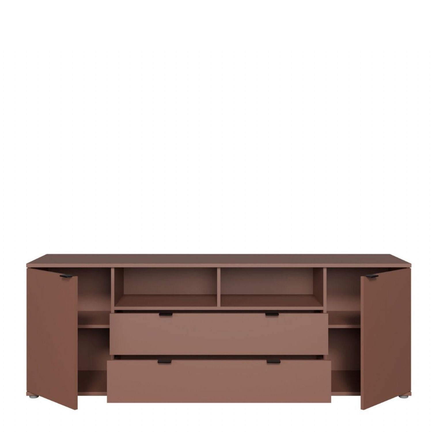 Ganymede Wide TV Unit with Open Shelving, 2 Drawers & 2 Doors in Terracotta