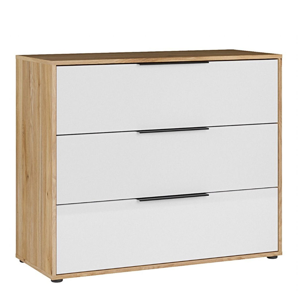 Orkney 3 Drawer Chest in Mauvella Oak and White Gloss