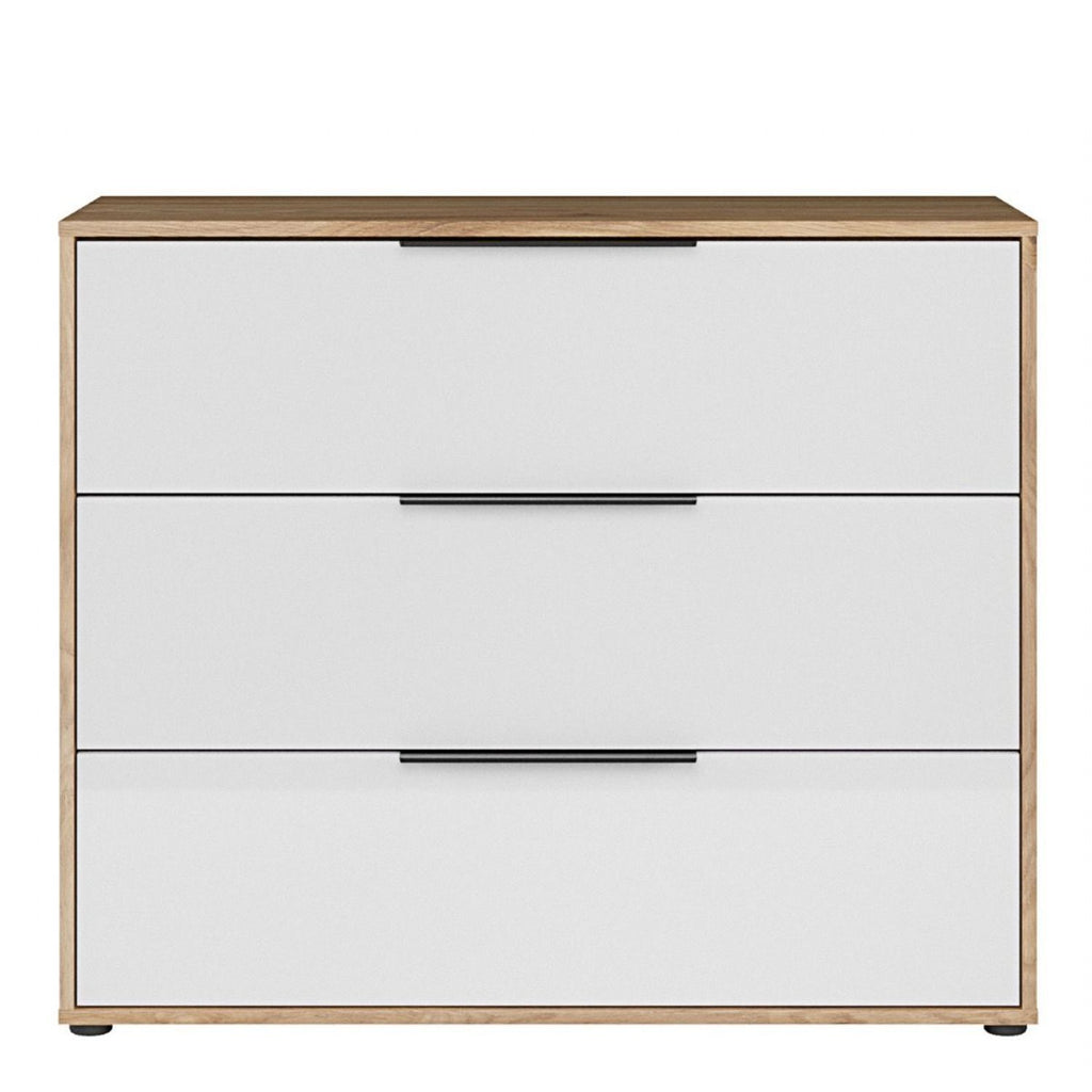 Orkney 3 Drawer Chest in Mauvella Oak and White Gloss