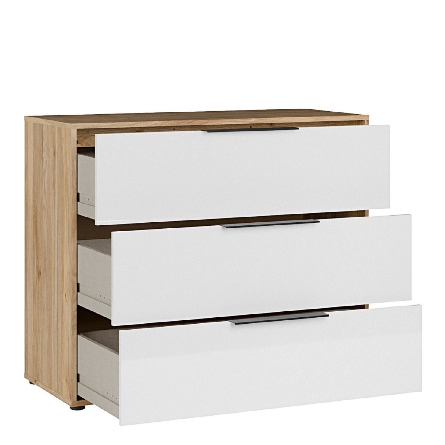 Orkney 3 Drawer Chest in Mauvella Oak and White Gloss