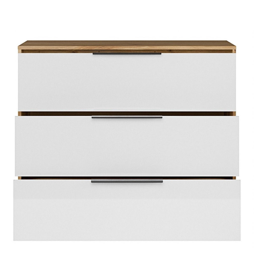 Orkney 3 Drawer Chest in Mauvella Oak and White Gloss