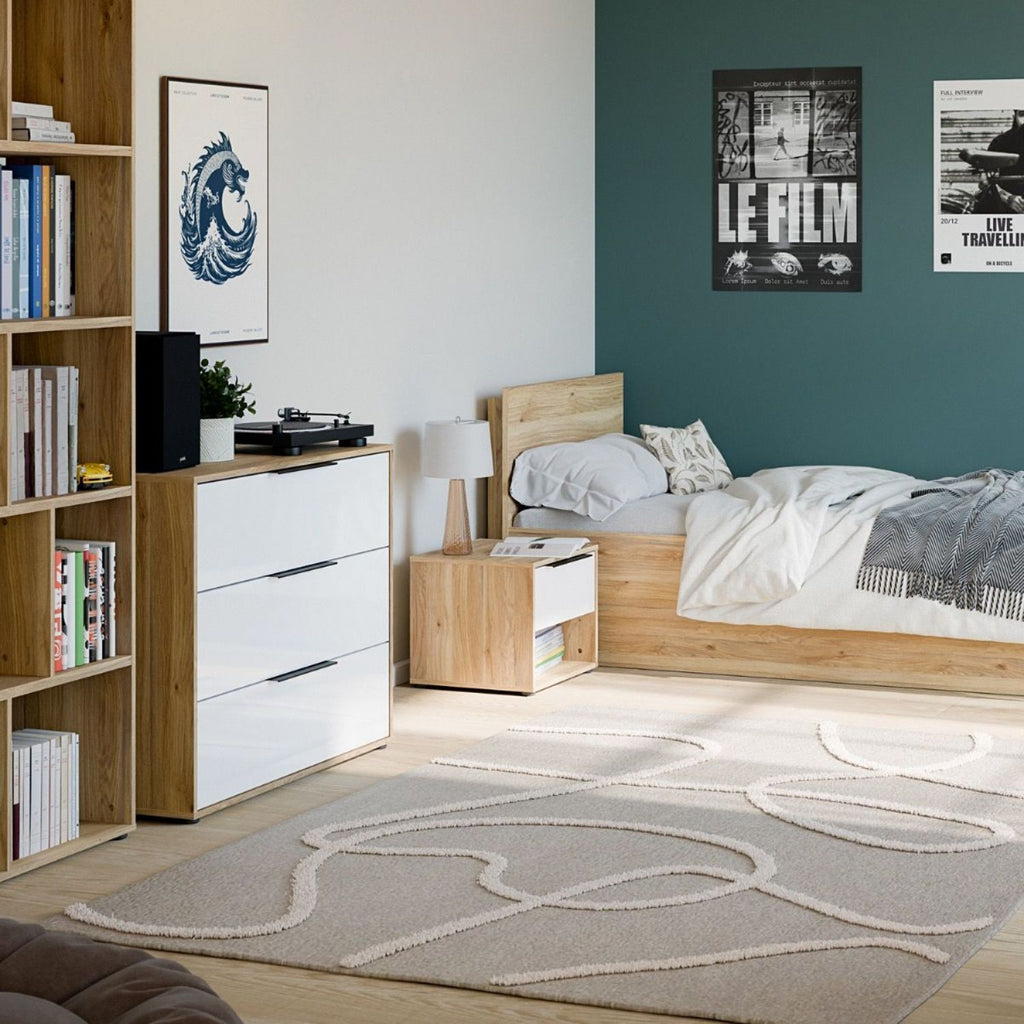 Orkney 3 Drawer Chest in Mauvella Oak and White Gloss