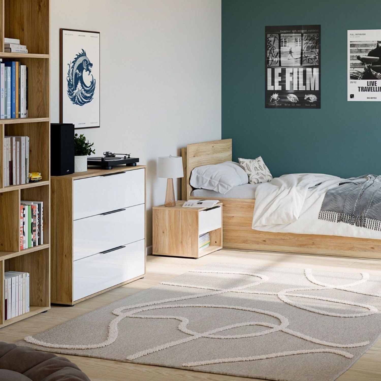 Orkney 3 Drawer Chest in Mauvella Oak and White Gloss