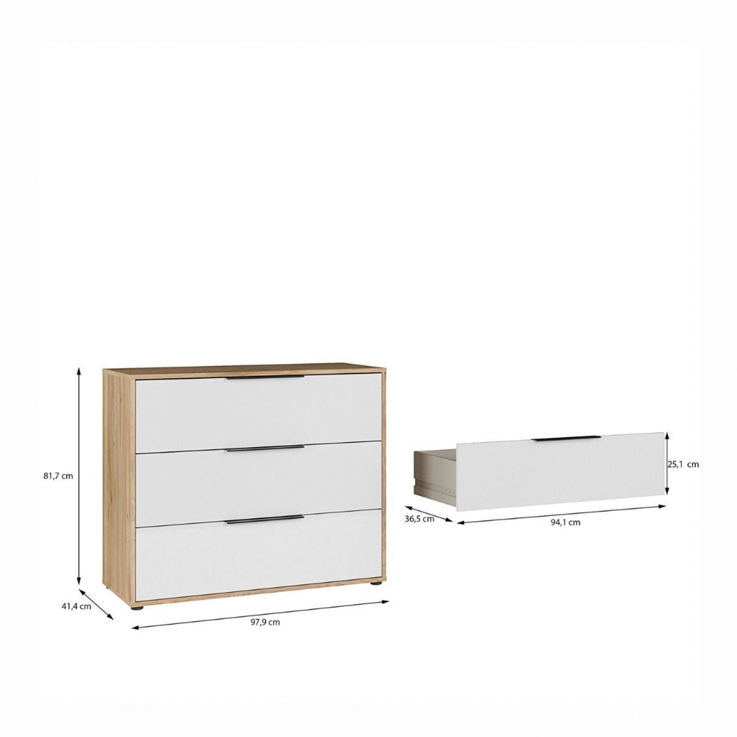 Orkney 3 Drawer Chest in Mauvella Oak and White Gloss