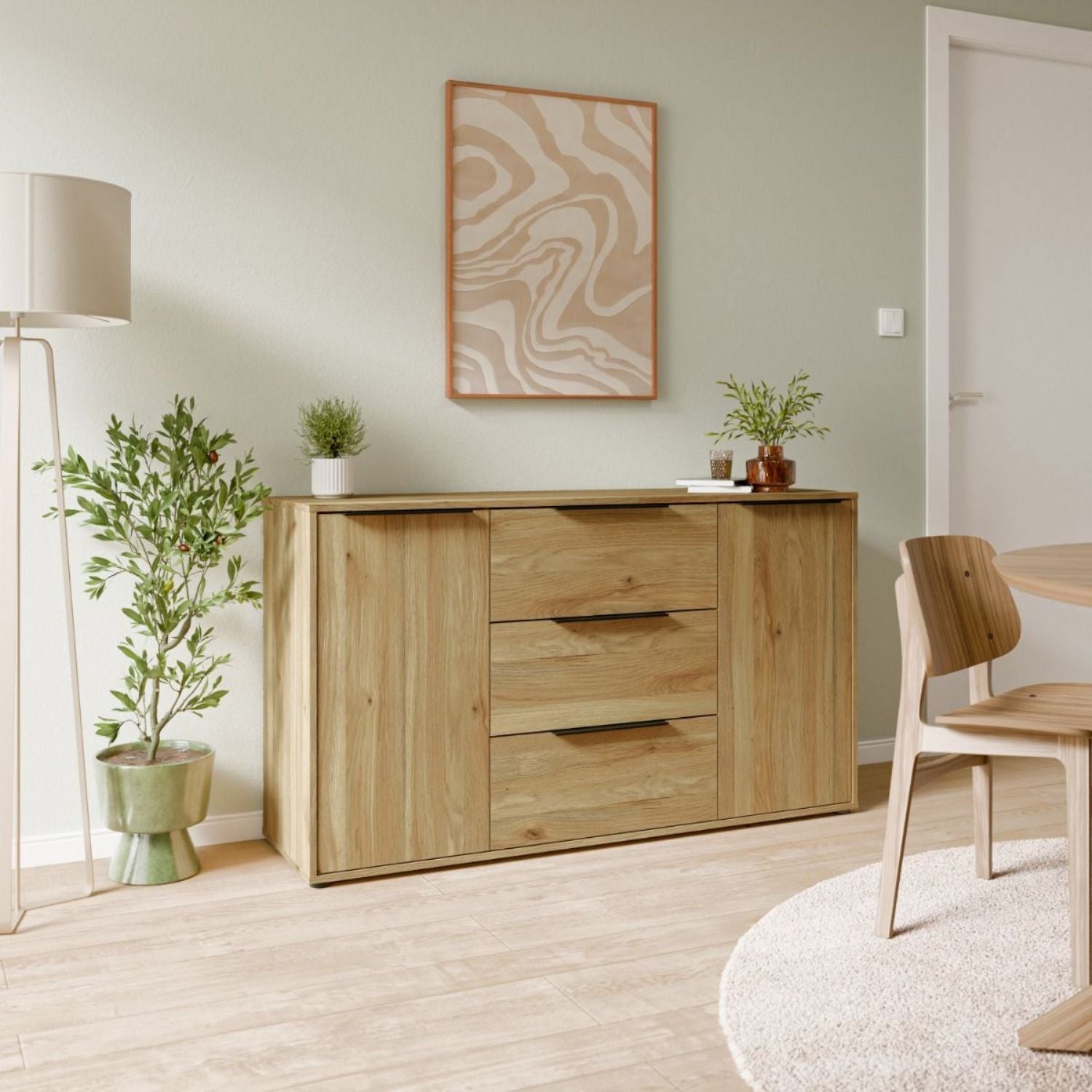 Orkney 3 Drawer Sideboard with 2 Doors in Mauvella Oak