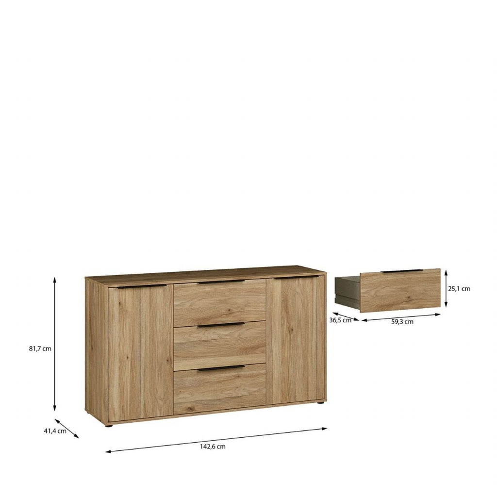 Orkney 3 Drawer Sideboard with 2 Doors in Mauvella Oak