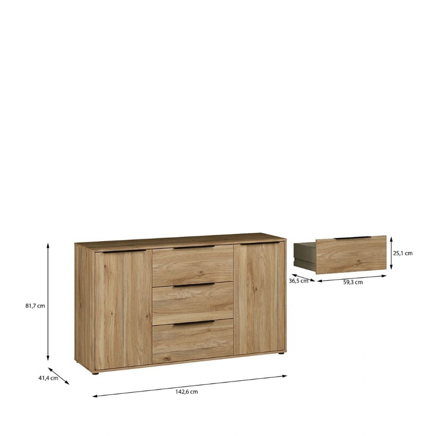 Orkney 3 Drawer Sideboard with 2 Doors in Mauvella Oak