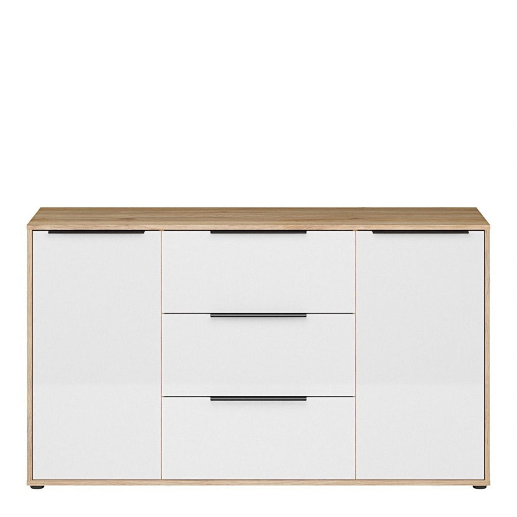 Orkney 3 Drawer Sideboard with 2 Doors in Mauvella Oak and White Gloss