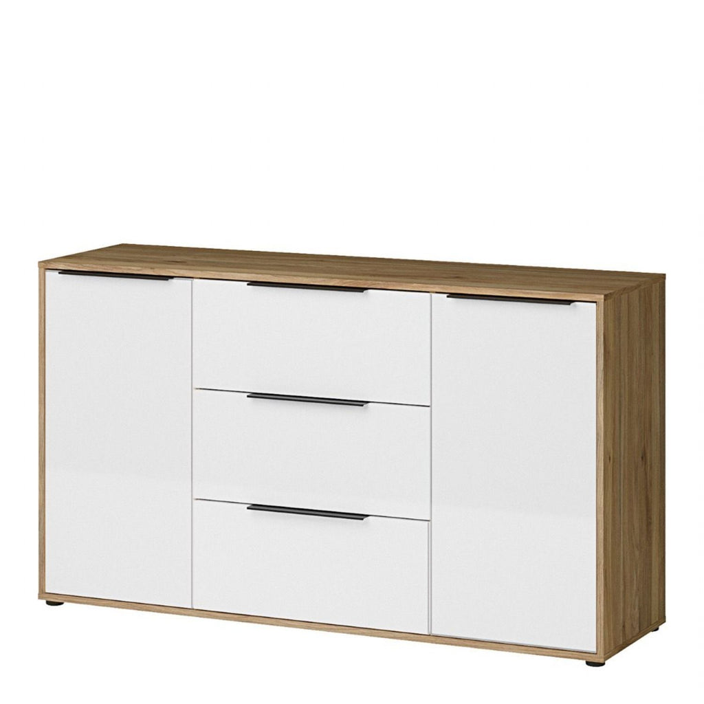 Orkney 3 Drawer Sideboard with 2 Doors in Mauvella Oak and White Gloss