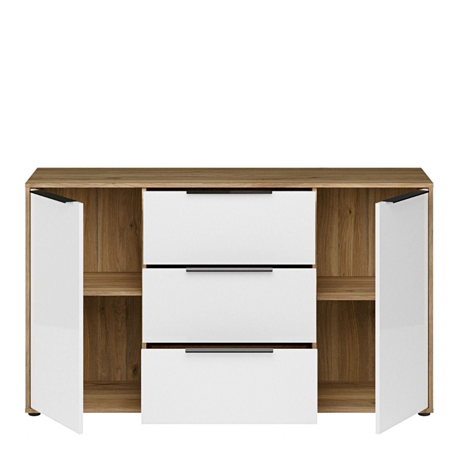 Orkney 3 Drawer Sideboard with 2 Doors in Mauvella Oak and White Gloss