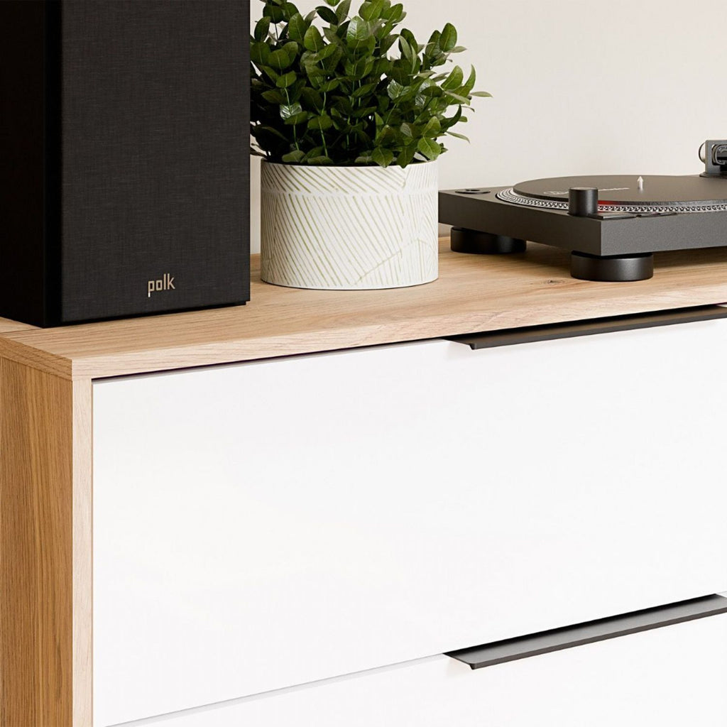 Orkney 3 Drawer Sideboard with 2 Doors in Mauvella Oak and White Gloss