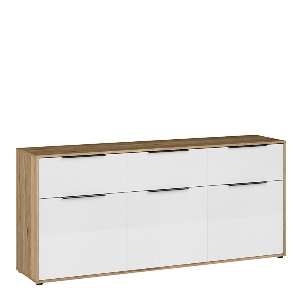 Orkney 3 Drawer Sideboard with 3 Doors in Mauvella Oak and White Gloss