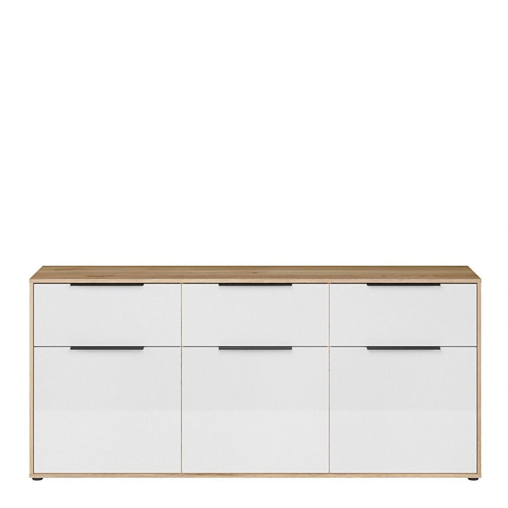 Orkney 3 Drawer Sideboard with 3 Doors in Mauvella Oak and White Gloss